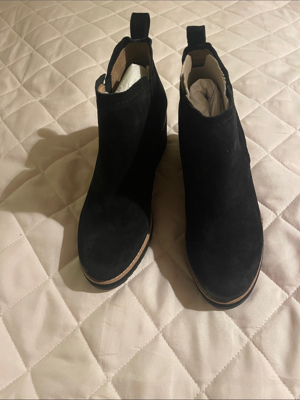 New Sofft Black Suede Wedge Ankle Boots - Size 9.5